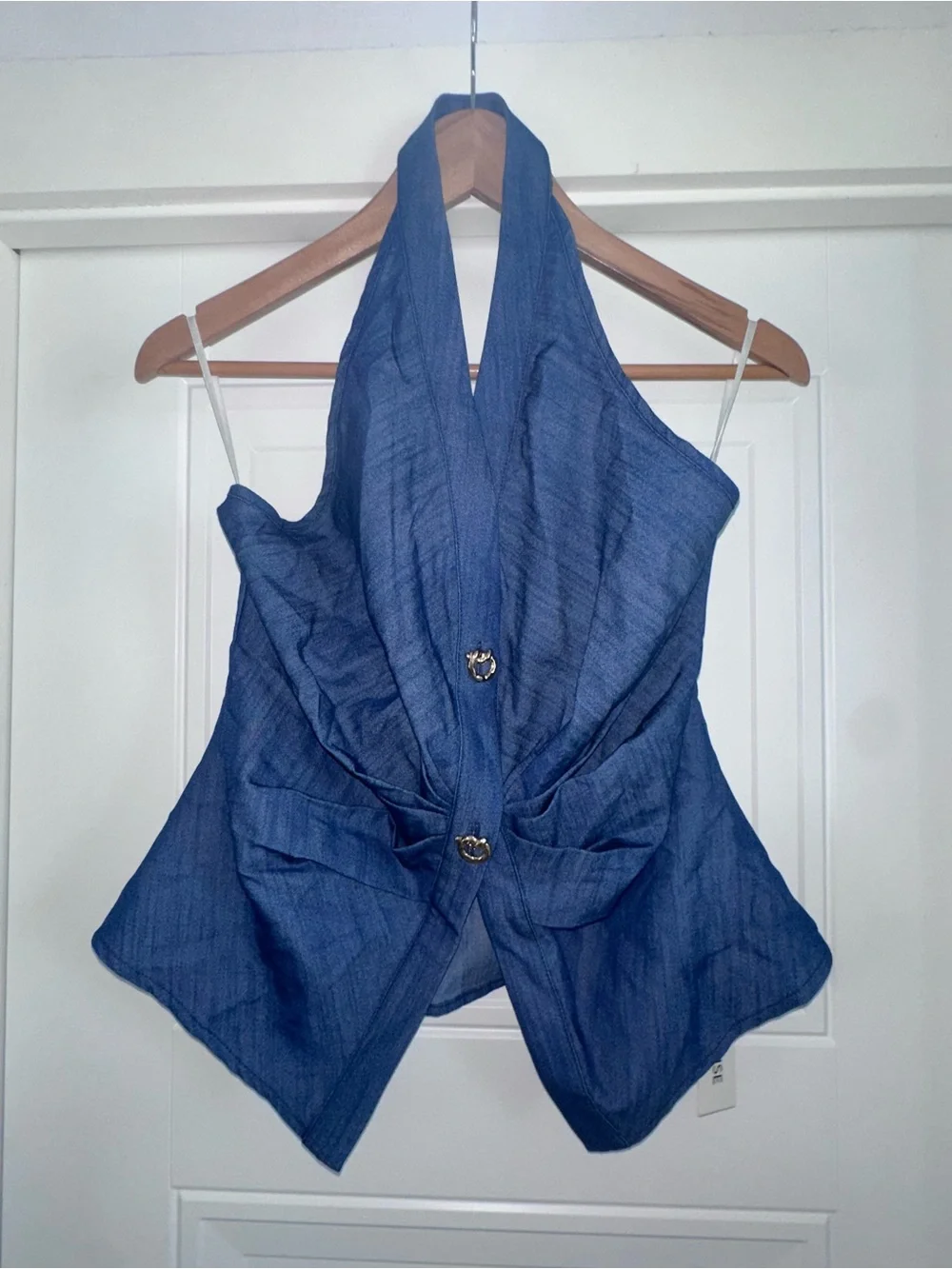 Faux Denim Halter Ruched Top & Pants Set - Picture 9 of 16